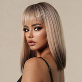 Short Shoulder Length Ombre Blonde Straight Fringe Bob Wig